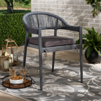Baxton Studio WA-6858L-Grey-DC Wendell Modern and Contemporary Grey Finished Rope and Metal Outdoor Dining Chair